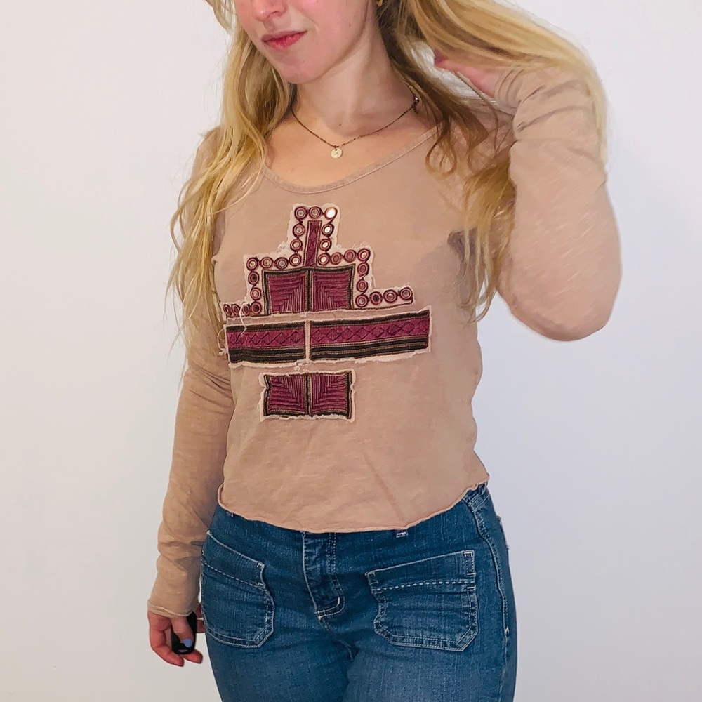 Free People Mauve Embellished LS Top